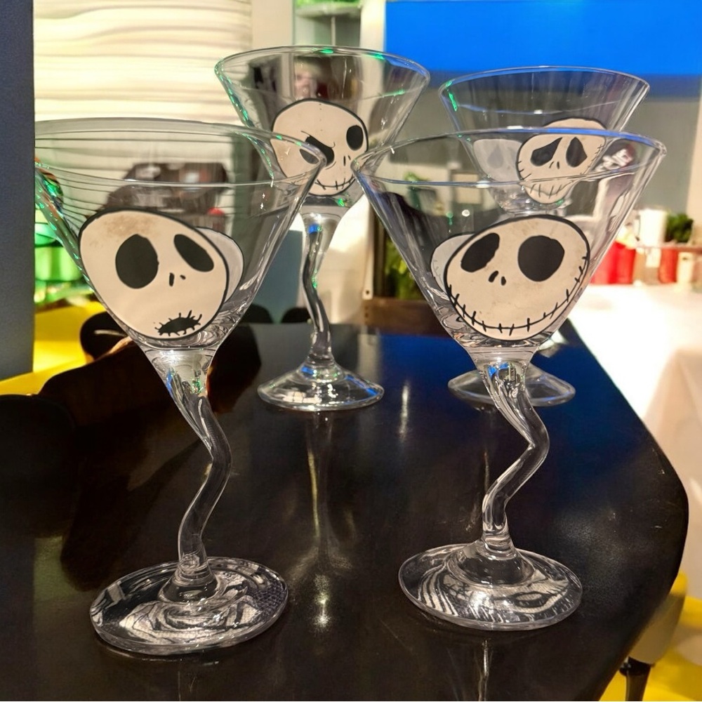 Nightmare Before Christmas Jack Skellington Z Stem Martini Liquor Glasses 4